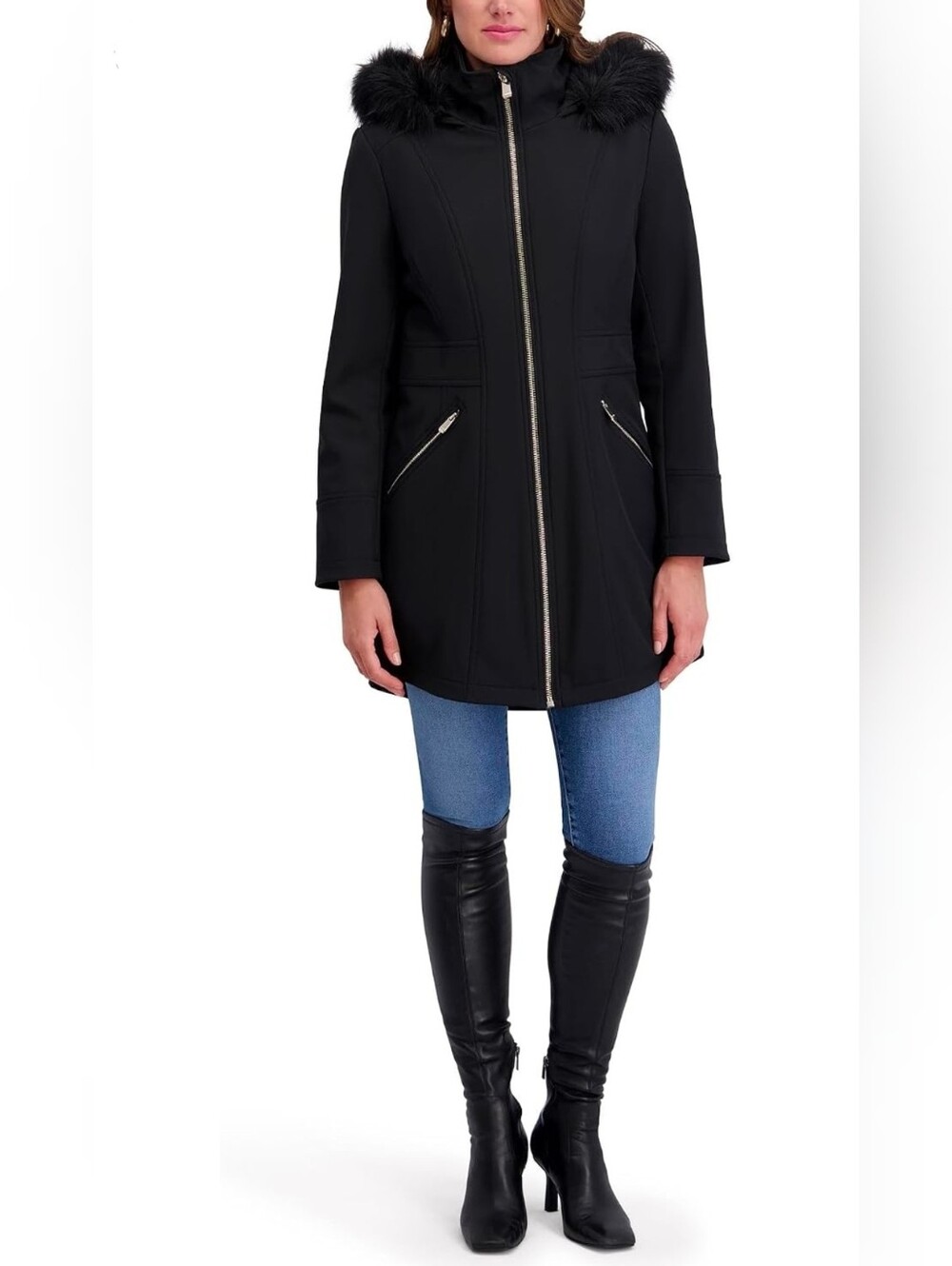 NWT Kensie Softshell with Faux Fur Lined Hood Warm Jacket Coat Winter M